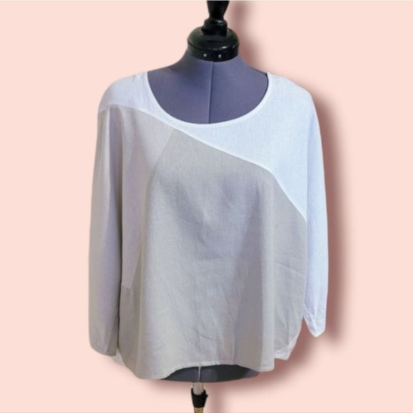 Vintage Tops - White LINEN Vintage For Cynthia Linen blouse Medium color block